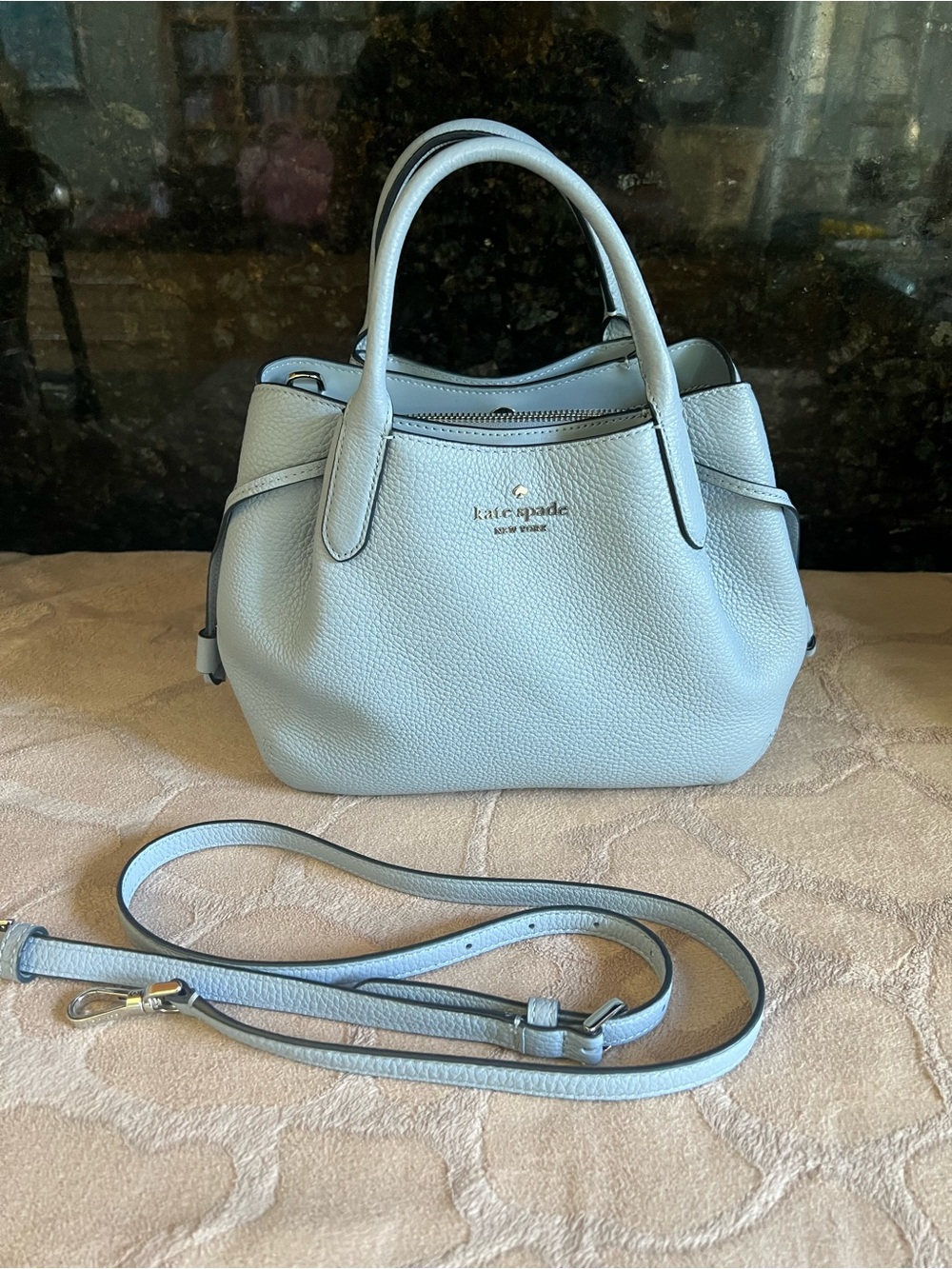 Kate Spade MUTED Blue Dumpling Leather Small Satchel Crossbody Bag
